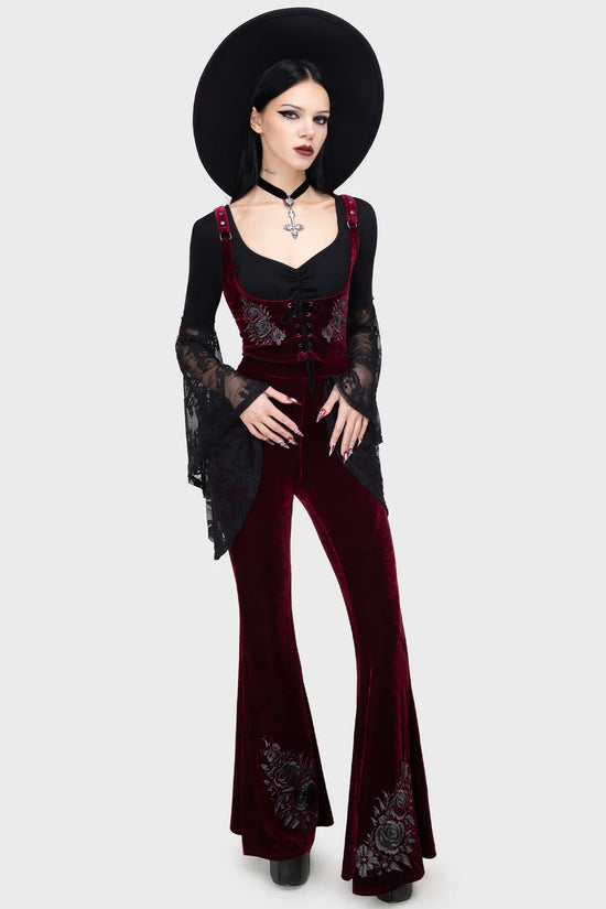 Killstar Women's Flared Trousers a Devil's Rose UK 8-22 - QHA UK