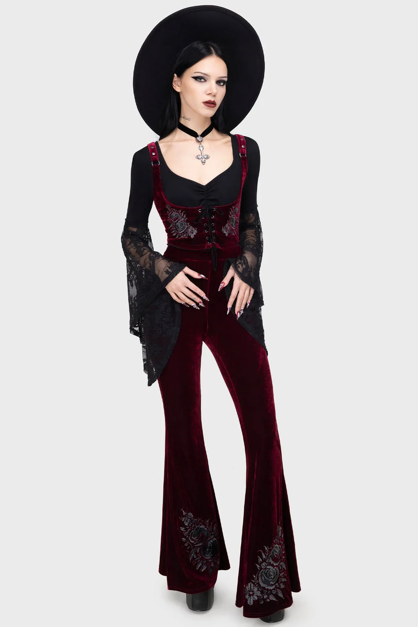 Killstar Women's Flared Trousers a Devil's Rose UK 8-22 - QHA UK