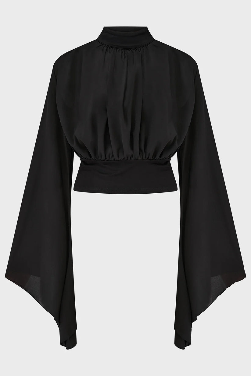 Killstar Women's Blouse Astralune High Neck Flared Sleeve Top UK 8-22 - Collar Detail - QHA UK