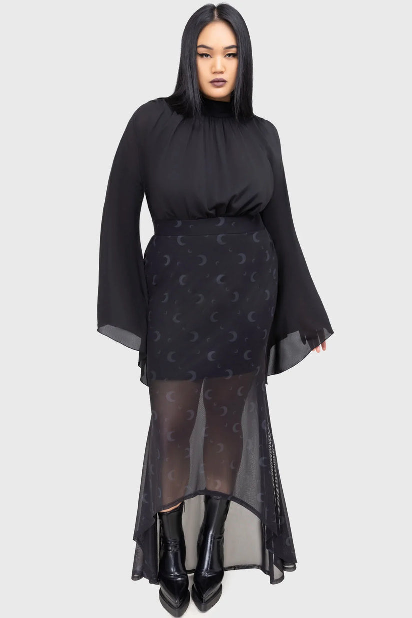 Killstar Women's Blouse Astralune High Neck Flared Sleeve Top UK 8-22 - Collar Detail - QHA UK