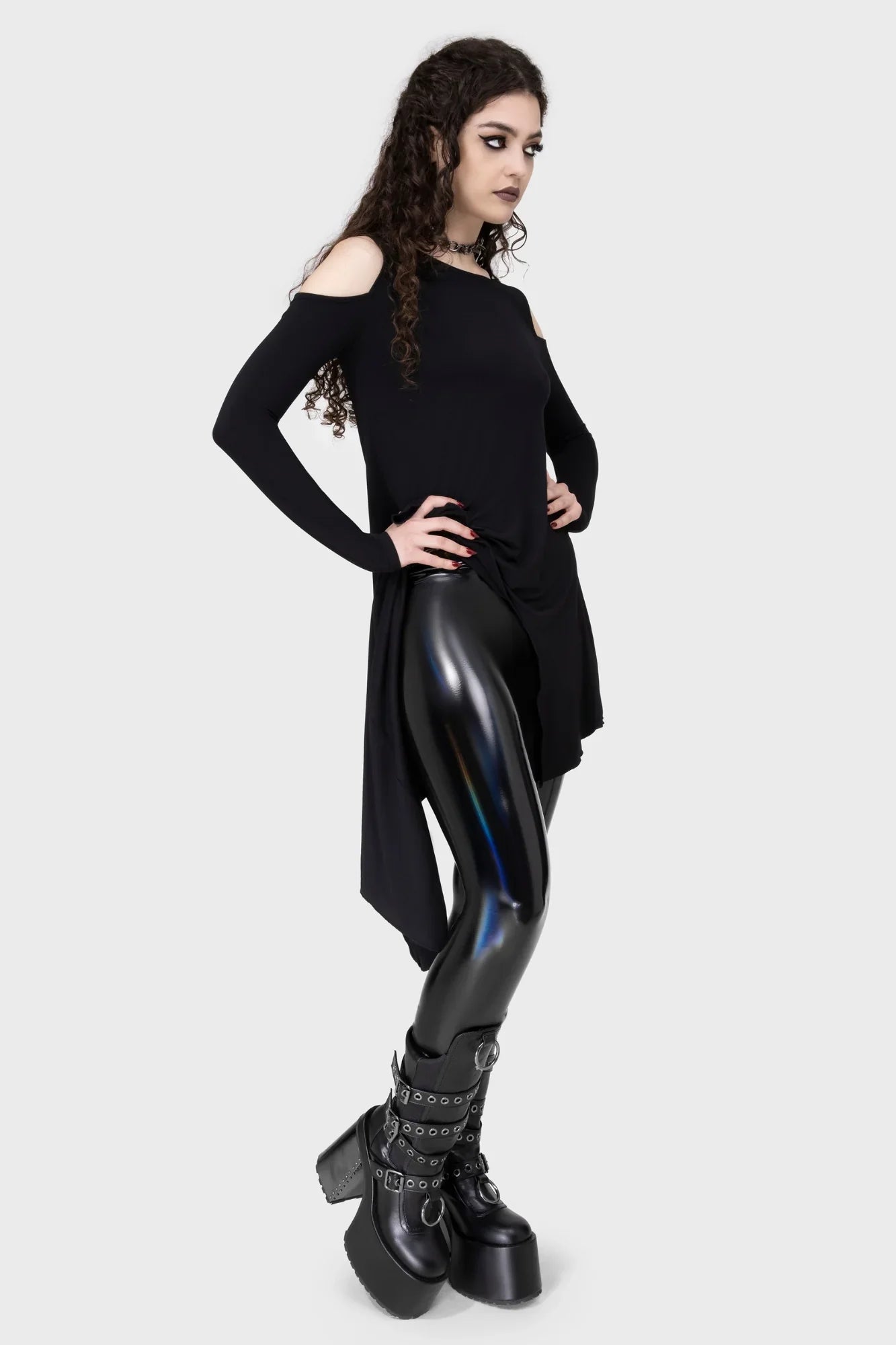 Killstar Women's Leggings Darkwaves and Raves Hi-Shine PU UK 8-22 - QHA UK