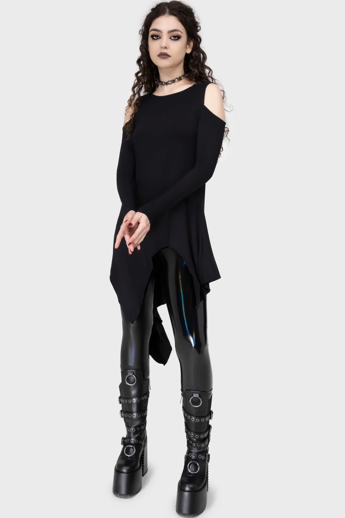 Killstar Women's Leggings Darkwaves and Raves Hi-Shine PU UK 8-22 - QHA UK