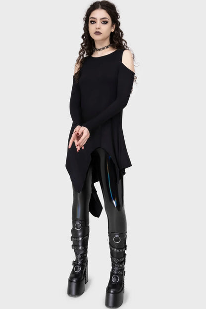 Killstar Women's Leggings Darkwaves and Raves Hi-Shine PU UK 8-22 - QHA UK
