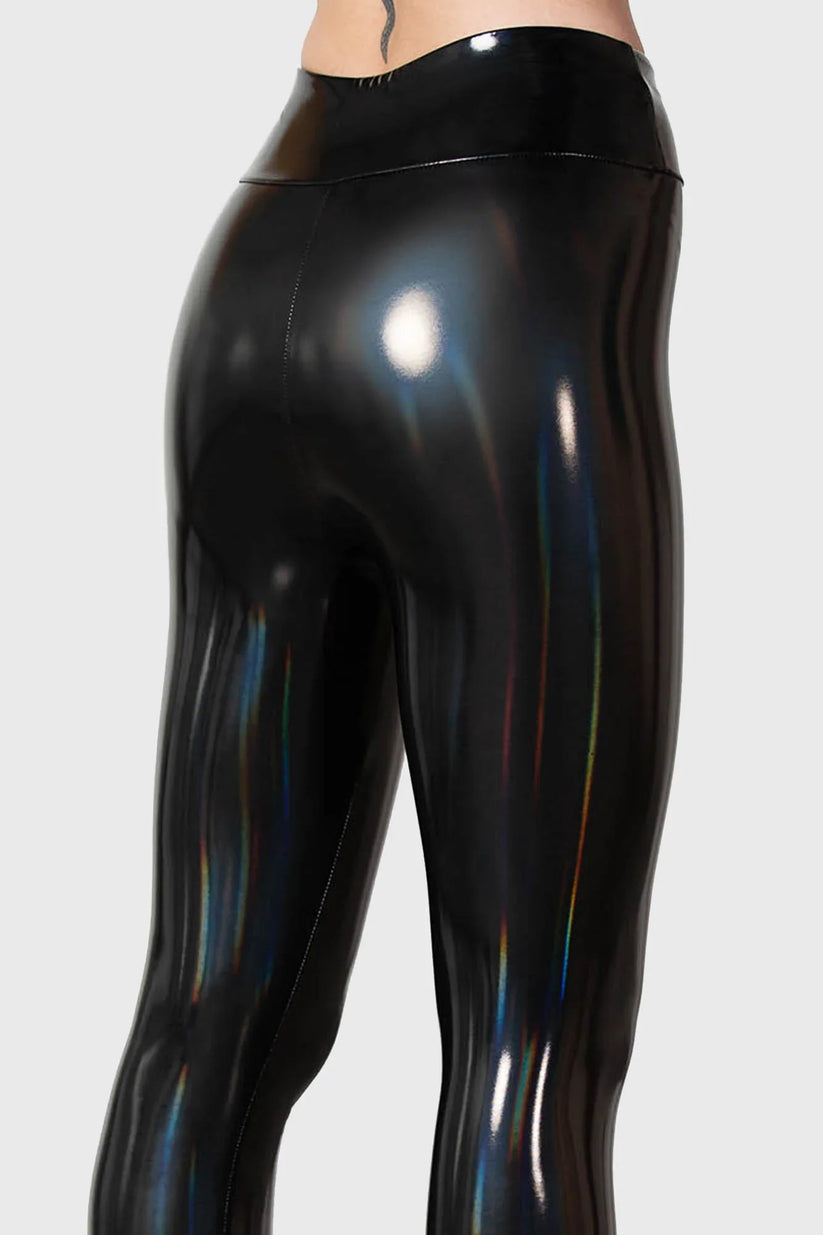 Killstar Women's Leggings Darkwaves and Raves Hi-Shine PU UK 8-22 - QHA UK