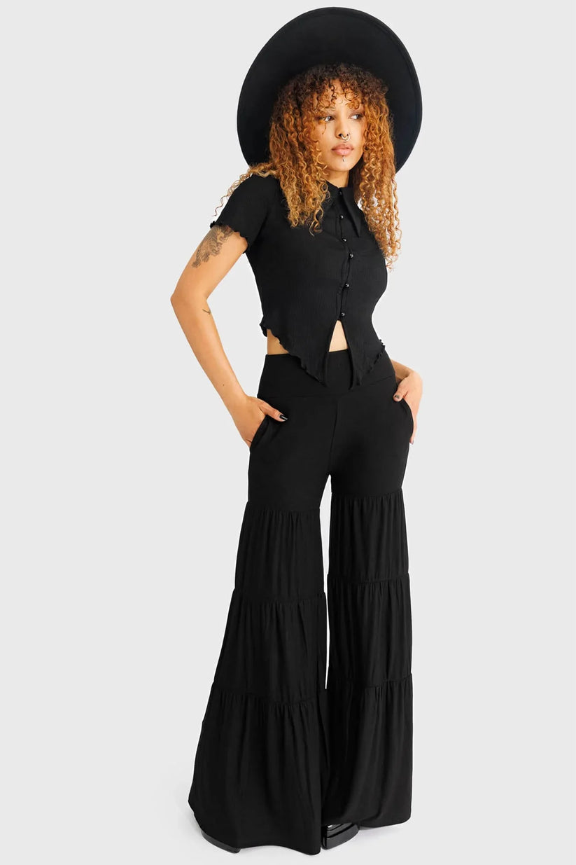 Killstar Women's Wide-Leg Trousers Maleficum Tiered UK 8-18 - QHA UK