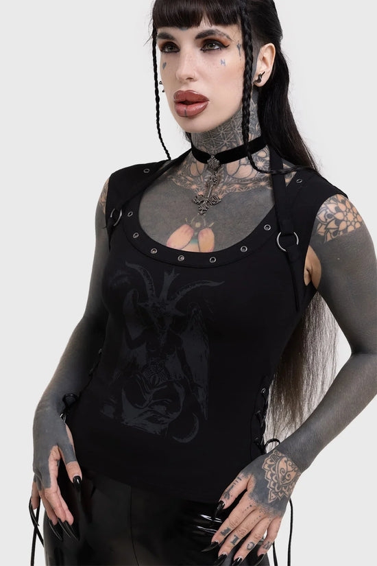 Killstar Women's Vest Top Noctivagant Baphomet Lace-Up UK 8-18 - QHA UK