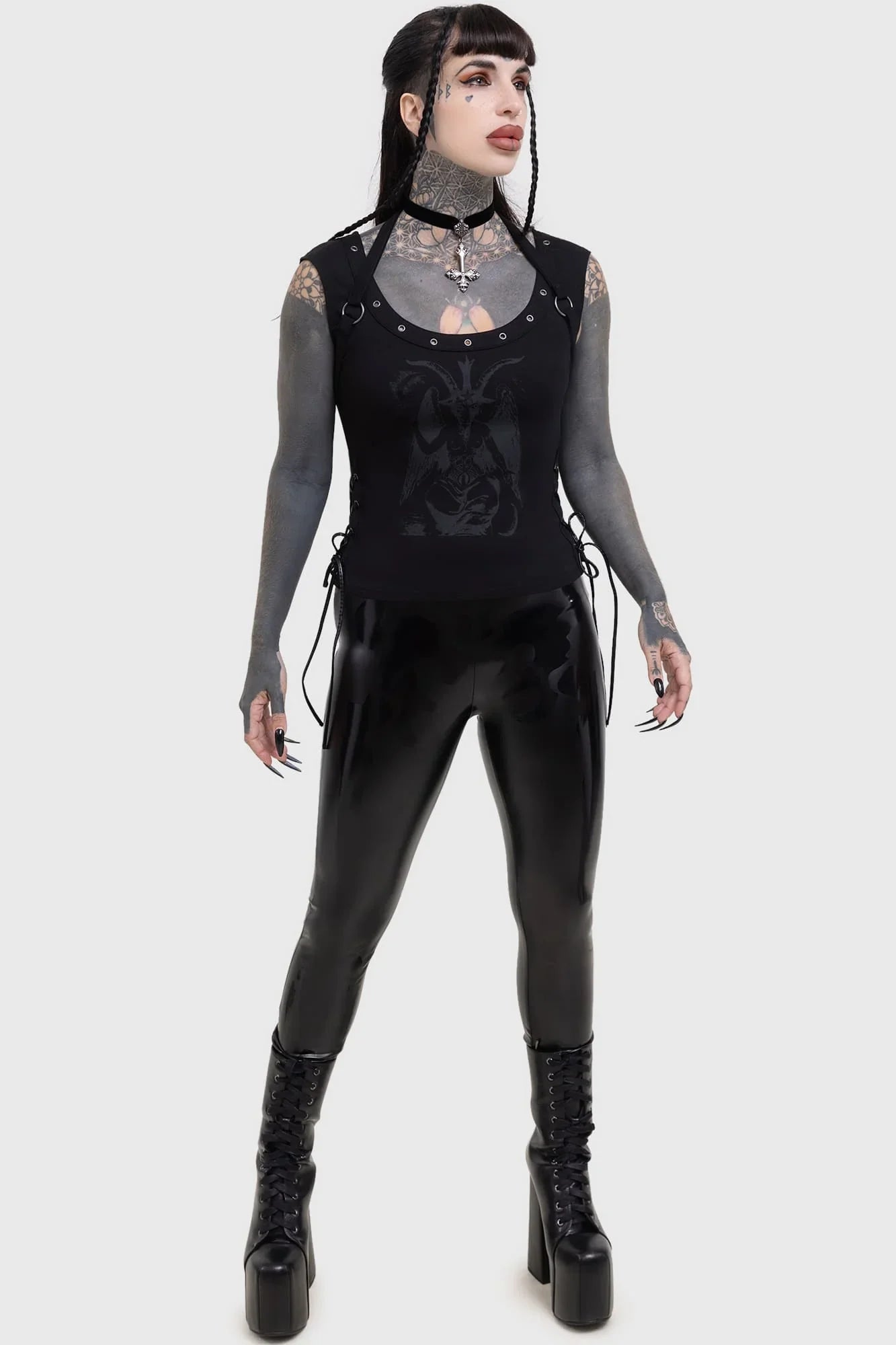 Killstar Women's Vest Top Noctivagant Baphomet Lace-Up UK 8-18 - QHA UK