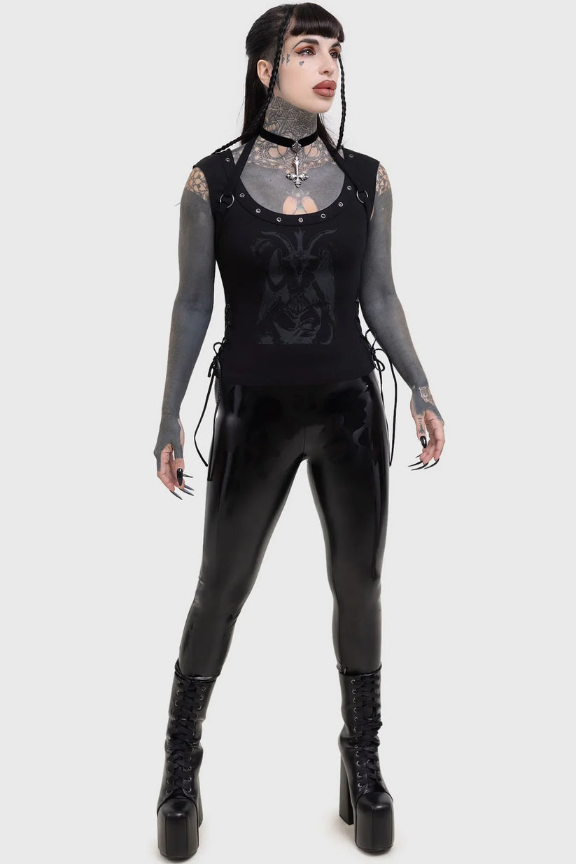 Killstar Women's Vest Top Noctivagant Baphomet Lace-Up UK 8-18 - QHA UK