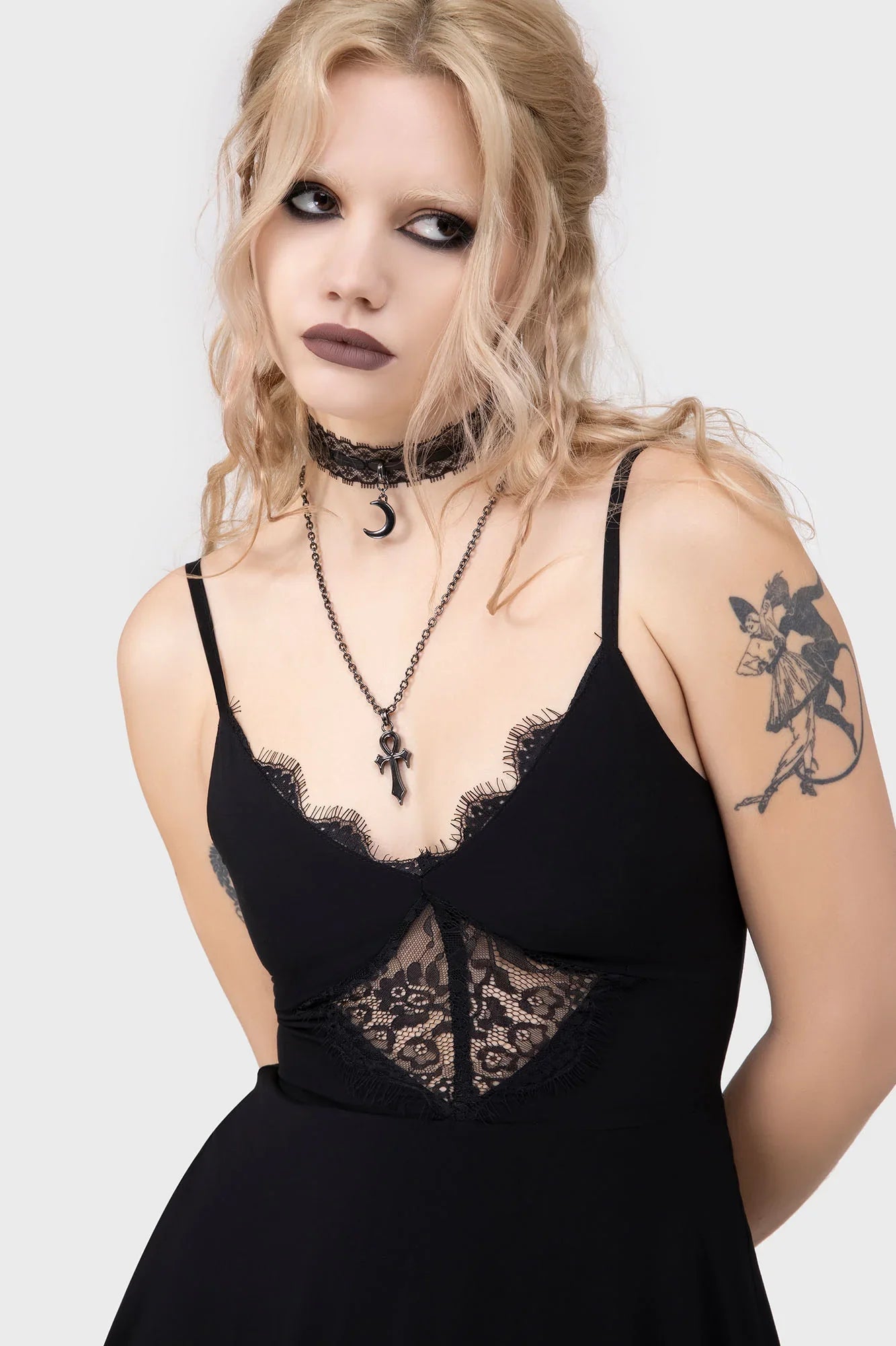 Killstar Dress Sacralgia Lace Insert Black a-Line UK 8-22 - QHA UK