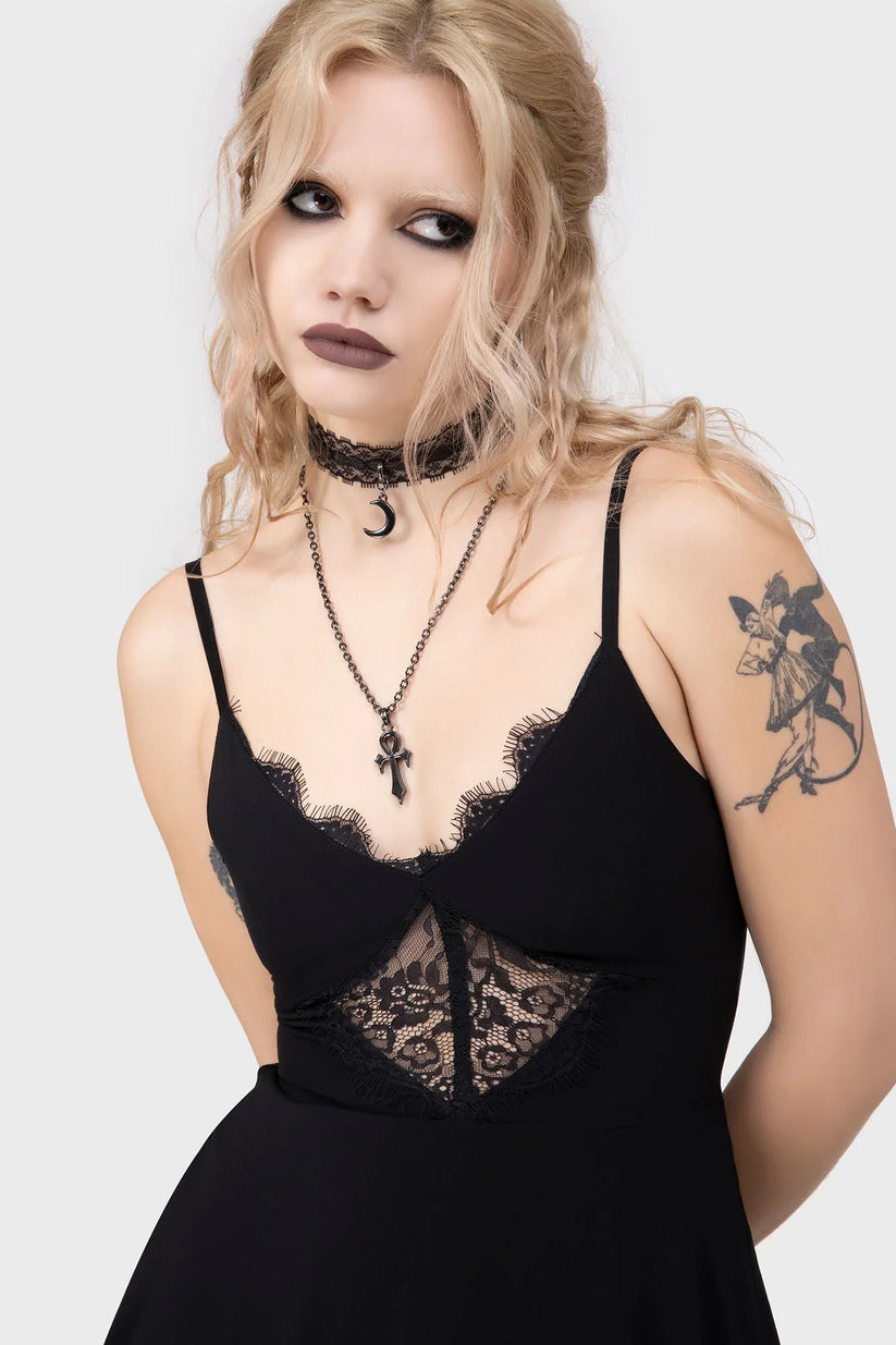 Killstar Dress Sacralgia Lace Insert Black a-Line UK 8-22 - QHA UK