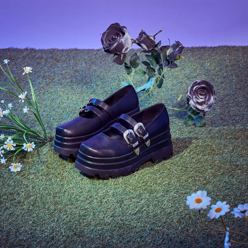Koi Mary Jane Flats Damona Trident Ornate Buckle Mary Janes Shoes - Buckle Detail - QHA UK