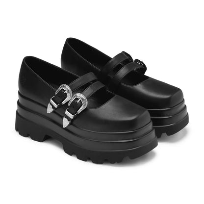 Koi Mary Jane Flats Damona Trident Ornate Buckle Mary Janes Shoes - Buckle Detail - QHA UK