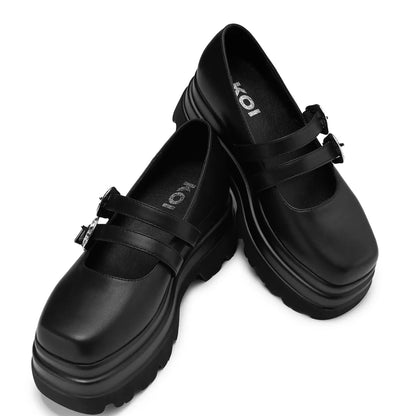 Koi Mary Jane Flats Damona Trident Ornate Buckle Mary Janes Shoes - Buckle Detail - QHA UK