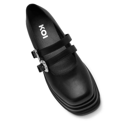 Koi Mary Jane Flats Damona Trident Ornate Buckle Mary Janes Shoes - Buckle Detail - QHA UK