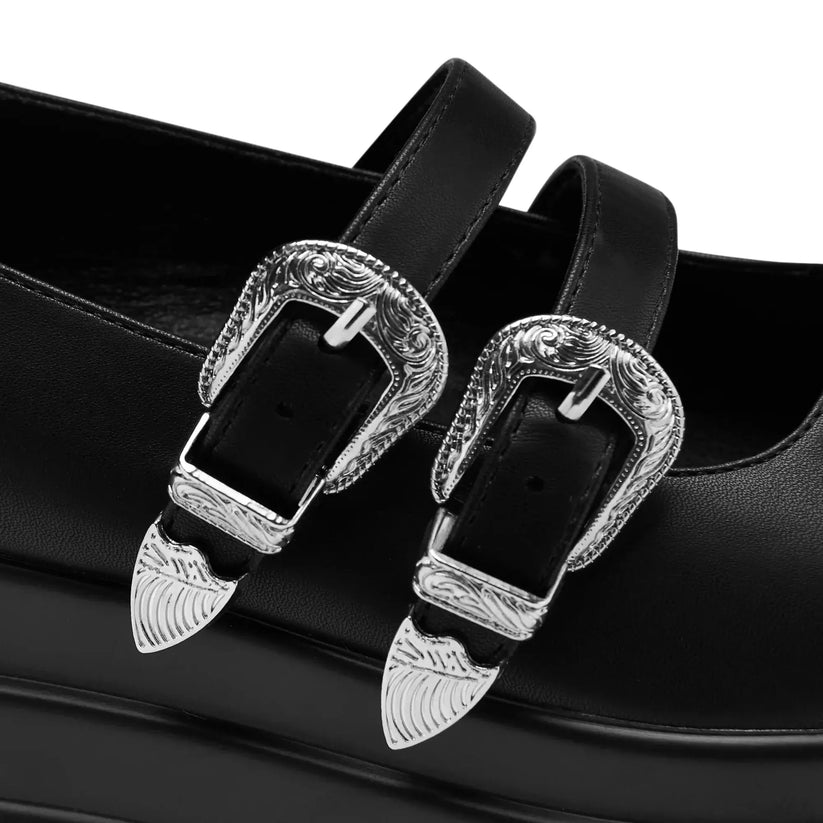 Koi Mary Jane Flats Damona Trident Ornate Buckle Mary Janes Shoes - Buckle Detail - QHA UK