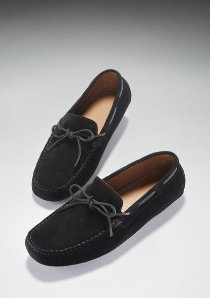 Hugs & Co Mens Laced Driving Loafers Black Suede UK 7-14 - QHA UK