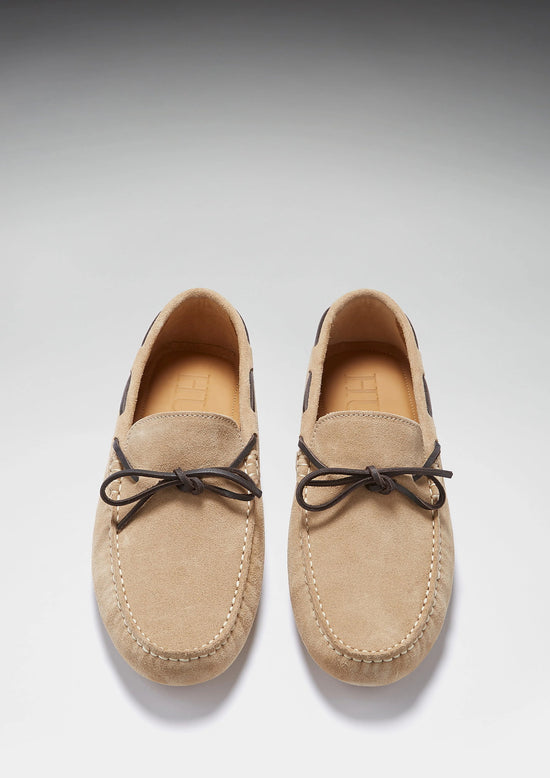 Hugs & Co Mens Laced Driving Loafers Taupe Suede UK 7-14 - QHA UK
