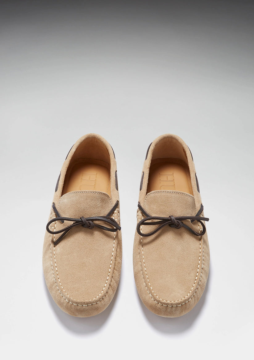 Hugs & Co Mens Laced Driving Loafers Taupe Suede UK 7-14 - QHA UK