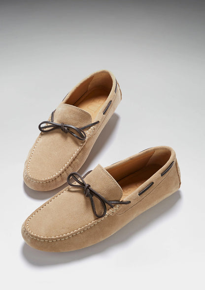 Hugs & Co Mens Laced Driving Loafers Taupe Suede UK 7-14 - QHA UK
