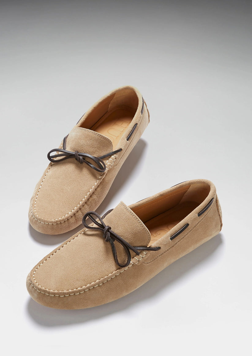 Hugs & Co Mens Laced Driving Loafers Taupe Suede UK 7-14 - QHA UK