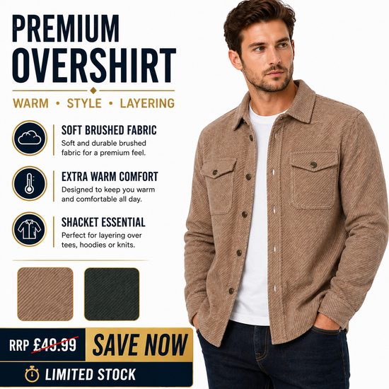 Laguna Mens Overshirt Jacket Brushed Warm Button Up Casual Shacket Coa - Button Detail - QHA UK