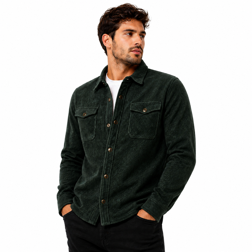 Laguna Mens Overshirt Jacket Brushed Warm Button Up Casual Shacket Coa - Button Detail - QHA UK