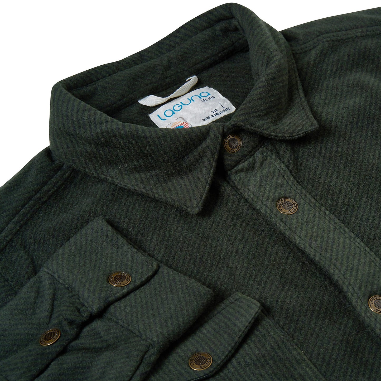 Laguna Mens Overshirt Jacket Brushed Warm Button Up Casual Shacket Coa - Button Detail - QHA UK