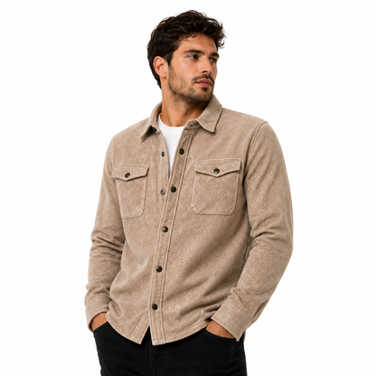Laguna Mens Overshirt Jacket Brushed Warm Button Up Casual Shacket Coa - Button Detail - QHA UK