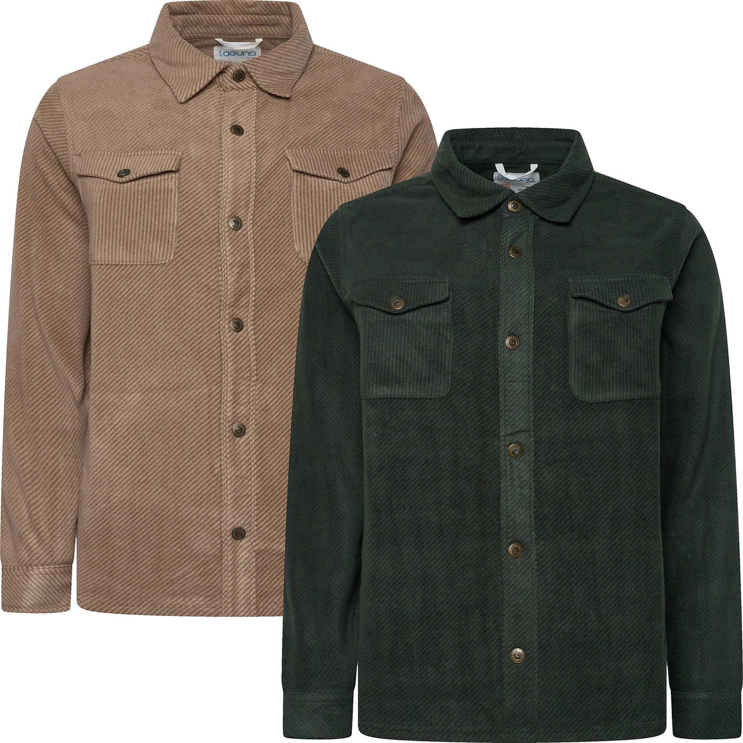 Laguna Mens Overshirt Jacket Brushed Warm Button Up Casual Shacket Coa - Button Detail - QHA UK