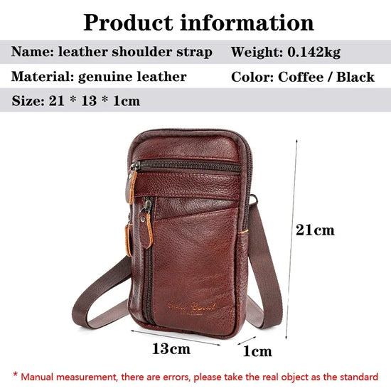 Mens Genuine Leather Phone Pouch Belt Bag Waist Crossbody Travel Walle - Pocket Detail - QHA UK