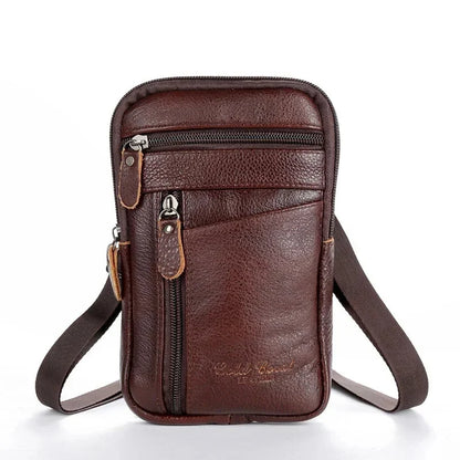 Mens Genuine Leather Phone Pouch Belt Bag Waist Crossbody Travel Walle - Pocket Detail - QHA UK