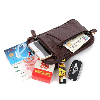 Mens Genuine Leather Phone Pouch Belt Bag Waist Crossbody Travel Walle - Pocket Detail - QHA UK