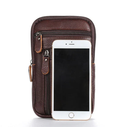Mens Genuine Leather Phone Pouch Belt Bag Waist Crossbody Travel Walle - Pocket Detail - QHA UK