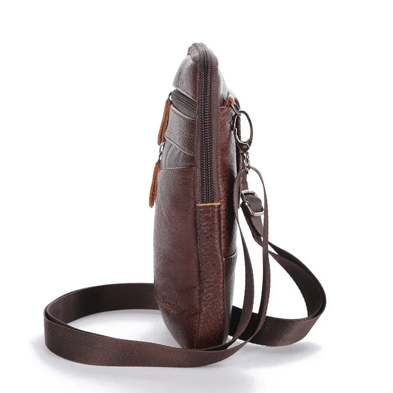 Mens Genuine Leather Phone Pouch Belt Bag Waist Crossbody Travel Walle - Pocket Detail - QHA UK