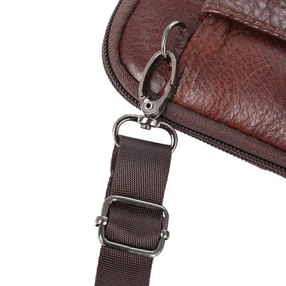 Mens Genuine Leather Phone Pouch Belt Bag Waist Crossbody Travel Walle - Pocket Detail - QHA UK