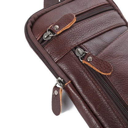 Mens Genuine Leather Phone Pouch Belt Bag Waist Crossbody Travel Walle - Pocket Detail - QHA UK