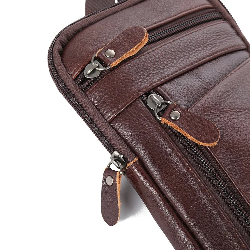 Mens Genuine Leather Phone Pouch Belt Bag Waist Crossbody Travel Walle - Pocket Detail - QHA UK