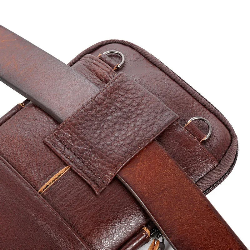 Mens Genuine Leather Phone Pouch Belt Bag Waist Crossbody Travel Walle - Pocket Detail - QHA UK