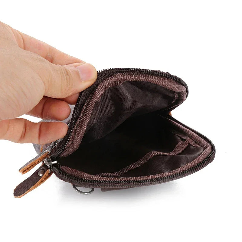 Mens Genuine Leather Phone Pouch Belt Bag Waist Crossbody Travel Walle - Pocket Detail - QHA UK