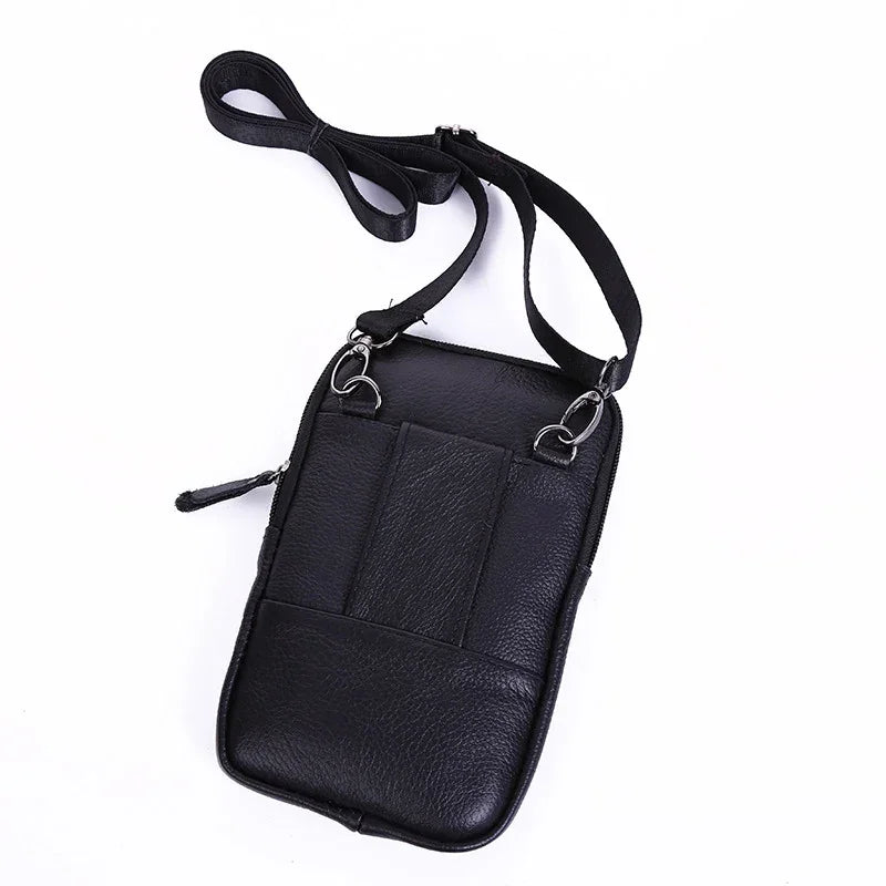 Mens Genuine Leather Phone Pouch Belt Bag Waist Crossbody Travel Walle - Pocket Detail - QHA UK