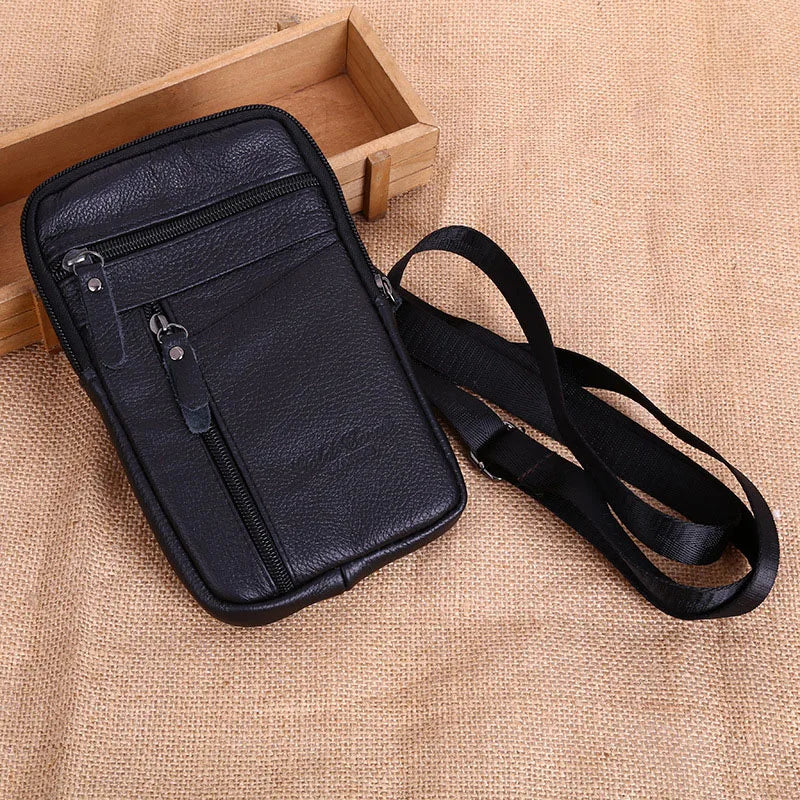 Mens Genuine Leather Phone Pouch Belt Bag Waist Crossbody Travel Walle - Pocket Detail - QHA UK