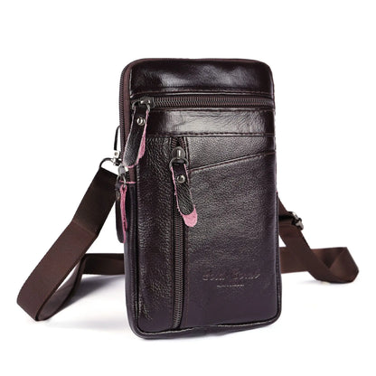 Mens Genuine Leather Phone Pouch Belt Bag Waist Crossbody Travel Walle - Pocket Detail - QHA UK