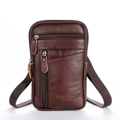 Mens Genuine Leather Phone Pouch Belt Bag Waist Crossbody Travel Walle - Pocket Detail - QHA UK
