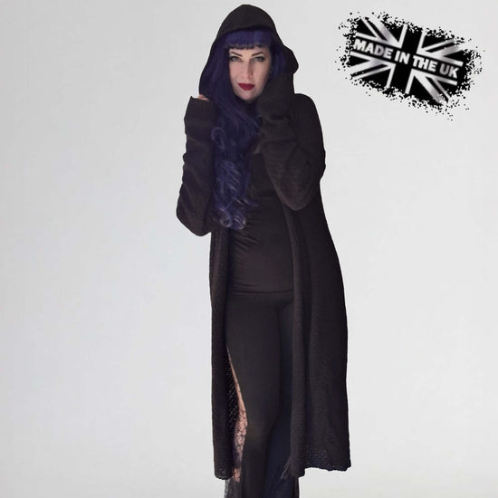 Necessary Evil Women's Gothic Cardigan Long Hooded Athena UK Made - QHA UK