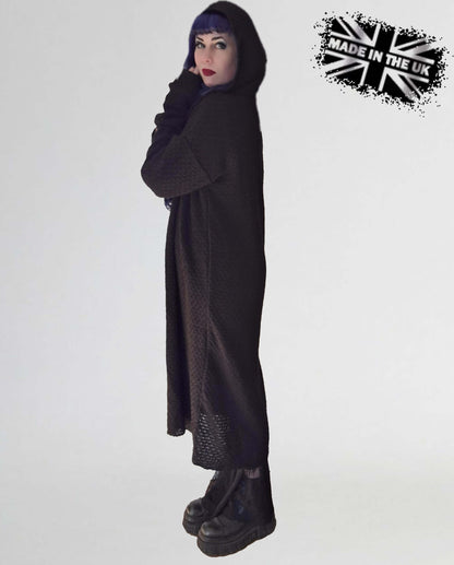 Necessary Evil Women's Gothic Cardigan Long Hooded Athena UK Made - Side View - QHA UK