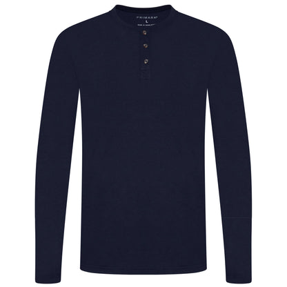 Henley Mens Long Sleeve T-Shirt Cotton Blend Casual Regular Fit Top | - Sleeve Detail - QHA UK