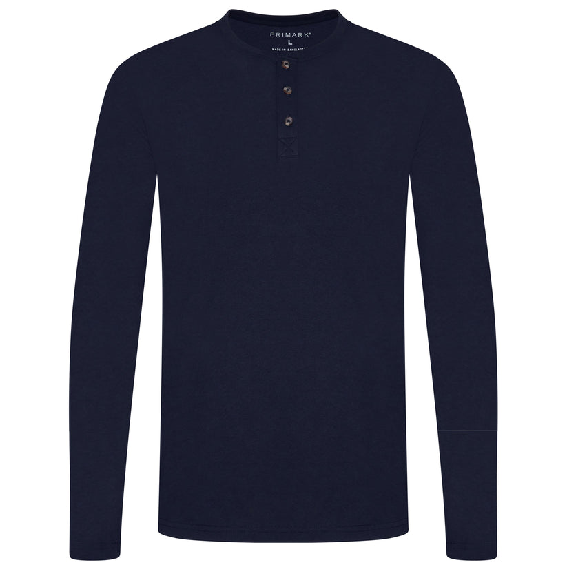 Henley Mens Long Sleeve T-Shirt Cotton Blend Casual Regular Fit Top | - Sleeve Detail - QHA UK