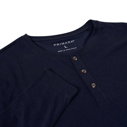 Henley Mens Long Sleeve T-Shirt Cotton Blend Casual Regular Fit Top | - Sleeve Detail - QHA UK