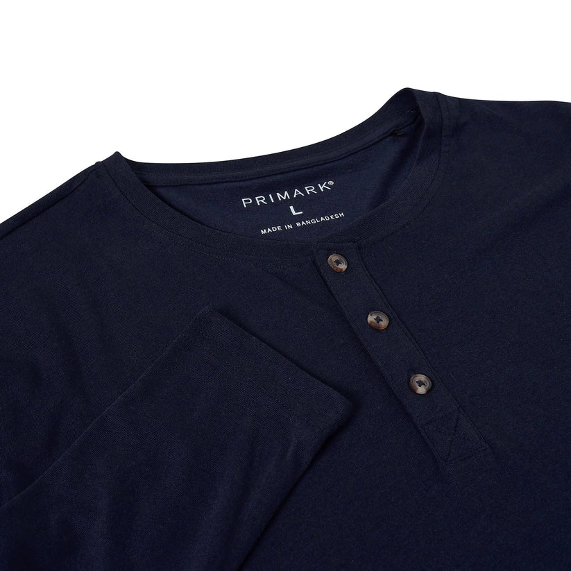 Henley Mens Long Sleeve T-Shirt Cotton Blend Casual Regular Fit Top | - Sleeve Detail - QHA UK