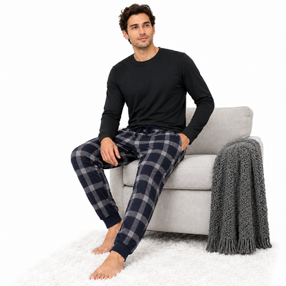 Lucky Brand Mens Pyjama Set Crew Neck Flannel Pants Cotton Lounge Sleepwear